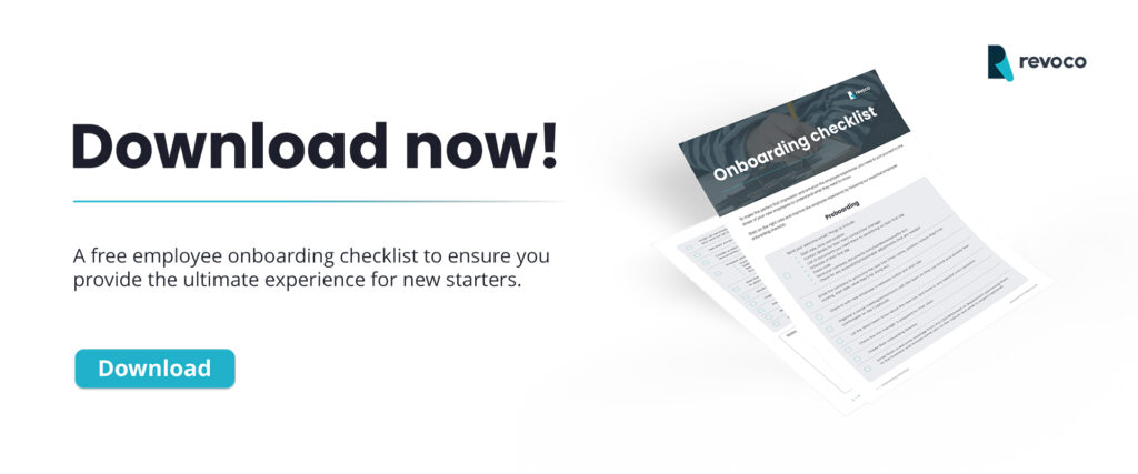 A graphic saying 'Download now!' with a mock-up of our employee onboarding guide.